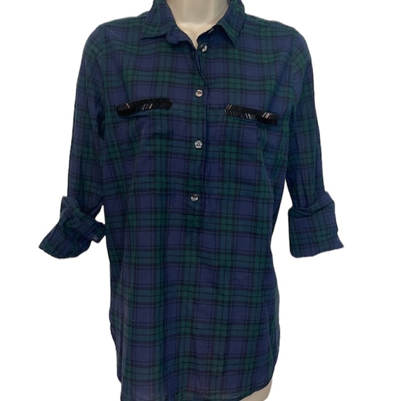 J. Crew Green Plaid Beaded Popover - Picture 3 of 4